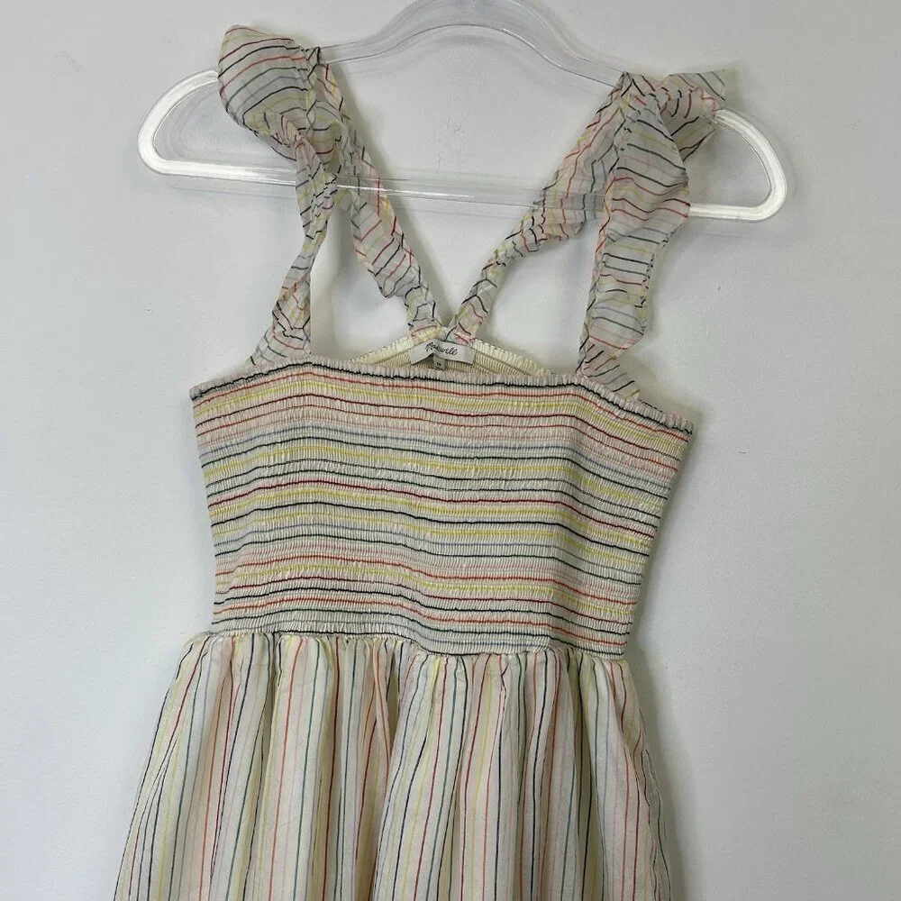 Madewell Smocked Rainbow Stripe Midi Dress Women’s Size Medium‎ Petite PM - Picture 4 of 9
